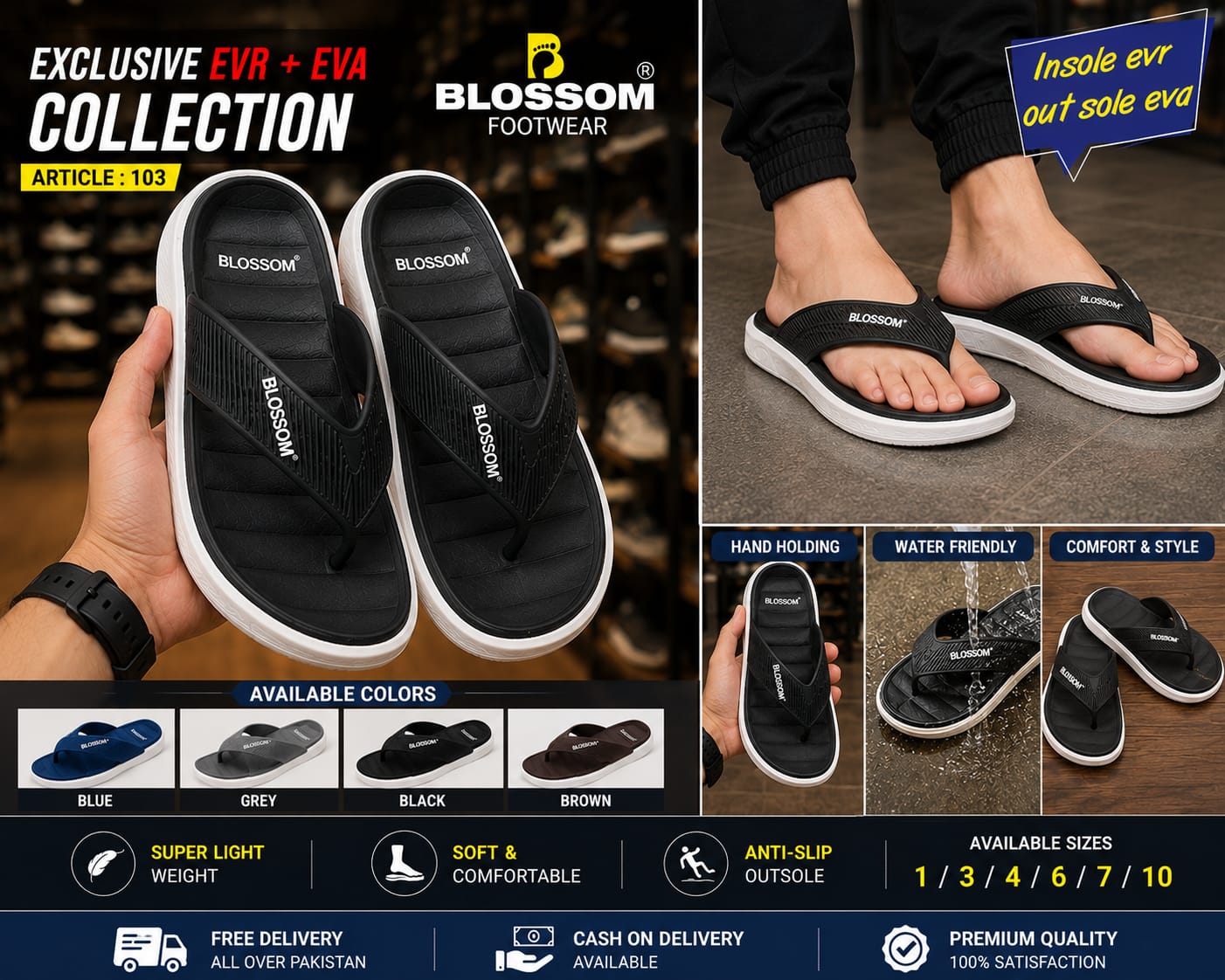 Blossom Article 103 Men's Slippers β Premium Soft Footbed Flip Flops