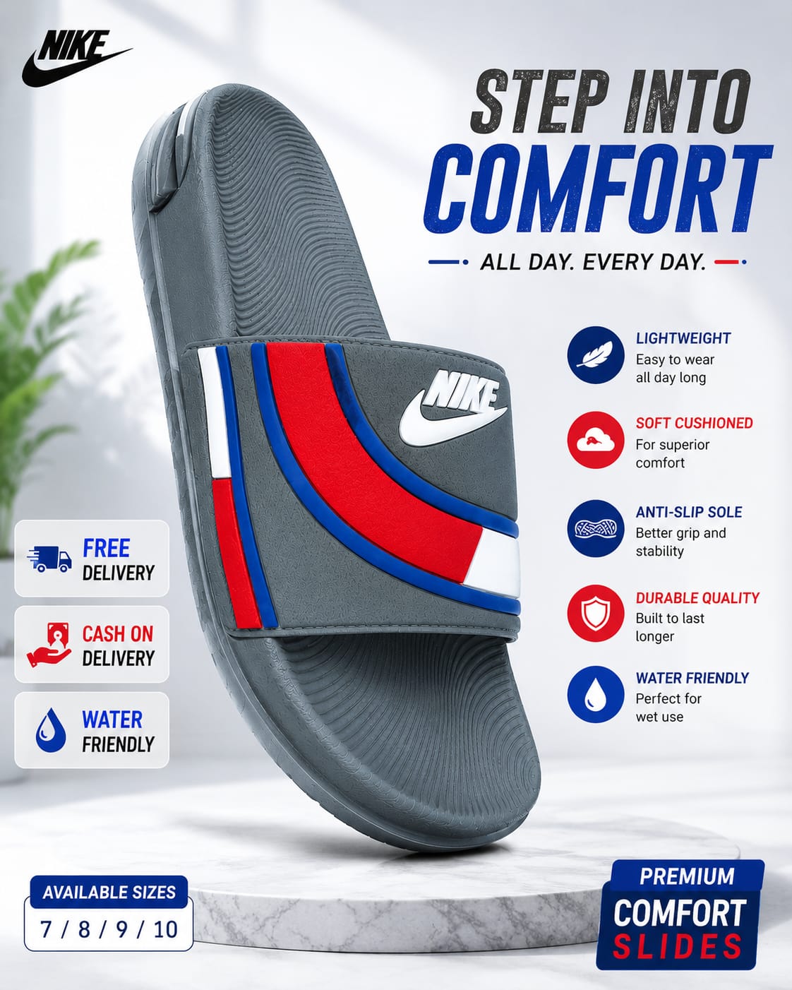 Men's Nike Premium Comfort Slides β Lightweight, Soft & Water-Friendly Slippers