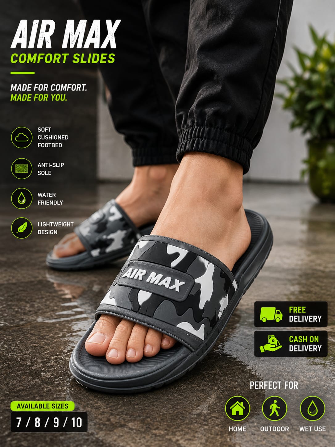 Air Max Camo Slides for Men β Lightweight Comfort Slippers with Anti-Slip Sole