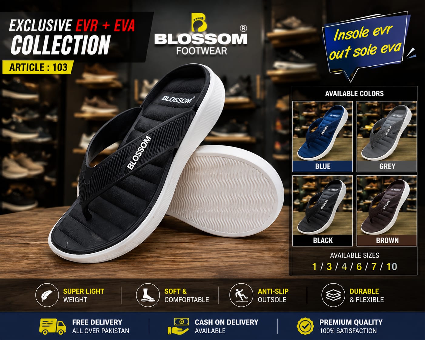 Blossom Article 103 Men's Slippers – Premium Soft Footbed Flip Flops