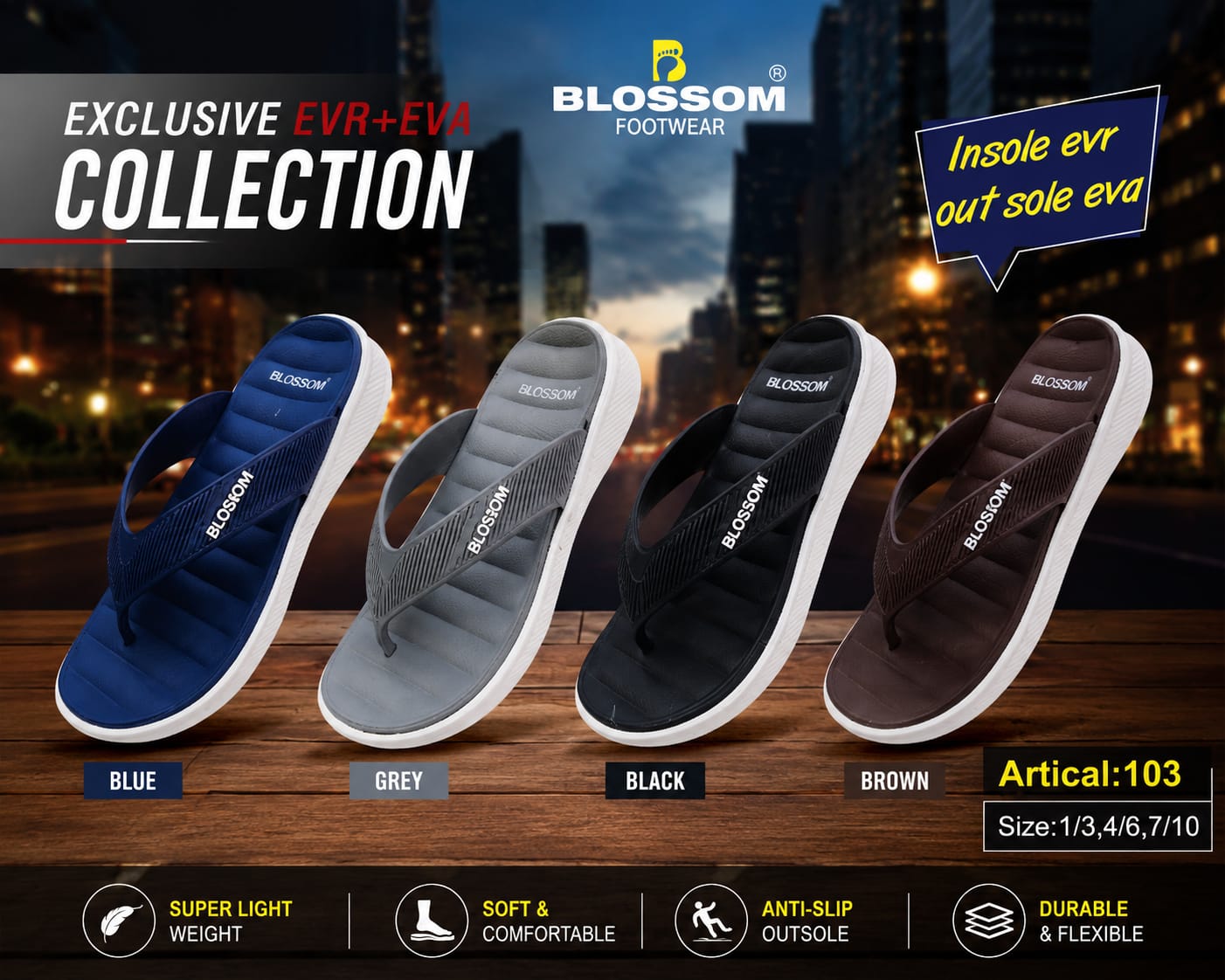 Blossom Article 103 Men's Slippers – Premium Soft Footbed Flip Flops